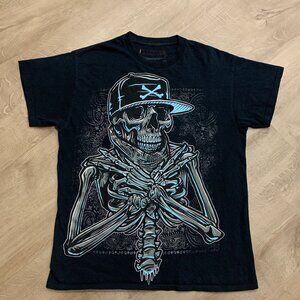 Y2K Tony Hawk Goth Grunge Skeleton Skull T-Shirt Men's Medium Bones Black Skater